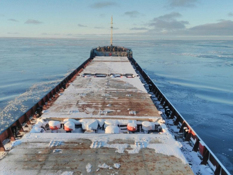 View of ship deck at sea