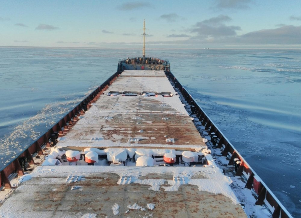 View of ship deck at sea