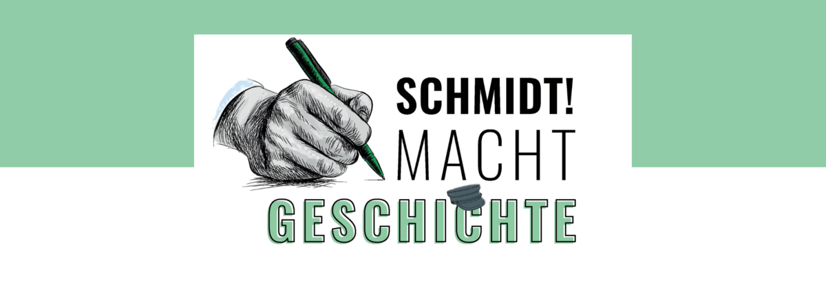  Logo des Podcasts zeigt eine Illustration Schmidts Hand mit grünem Filzstift.