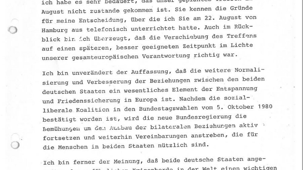 Letter from Helmut Schmidt to Erich Honecker