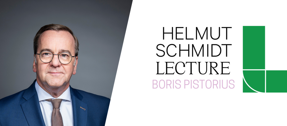 Header of the Helmut Schmidt Lecture. Left: Federal Minister of Defence Boris Pistorius.