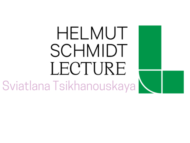 Titelbild der Helmut Schmidt Lecture. Links: Sviatlana Tsikhanouskaya
