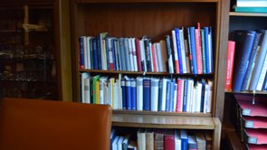 View of Schmidt's works on the shelf in his study