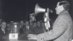 Helmut Schmidt with megaphone in front of demonstrators