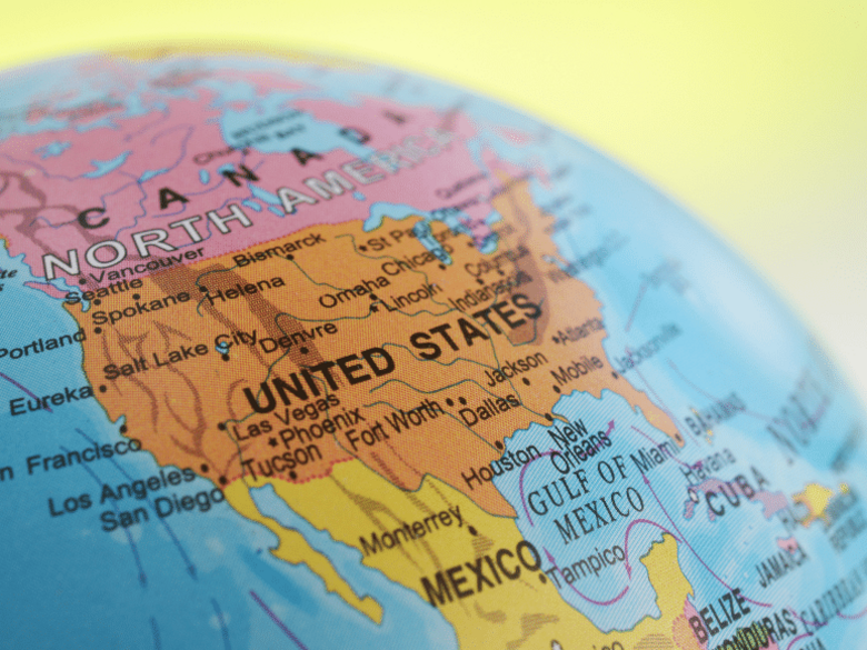 USA on globe