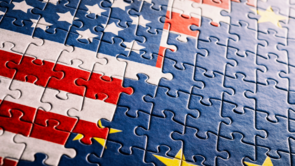 Puzzle with flag USA and Europe