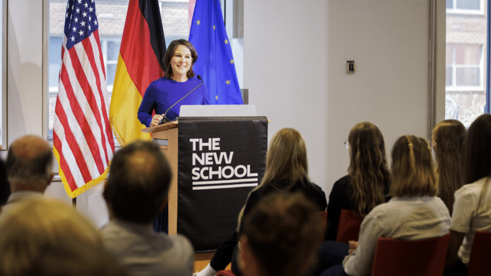 Annalena Baerbock speaks in front of an audience