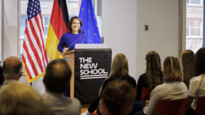 Annalena Baerbock speaks in front of an audience