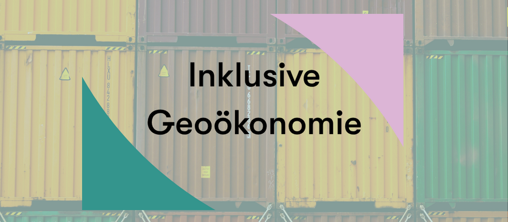 Logo Inklusive Geoökonomie. Schrift auf Containern