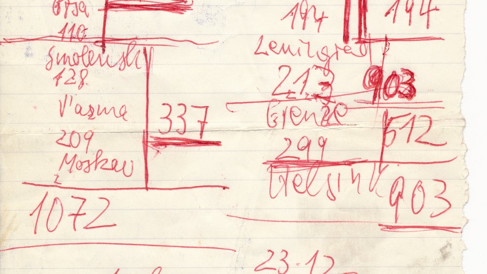 Slip of paper with red handwritten notes