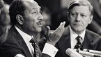 Helmut Schmidt and Anwar as-Sadat during press conference