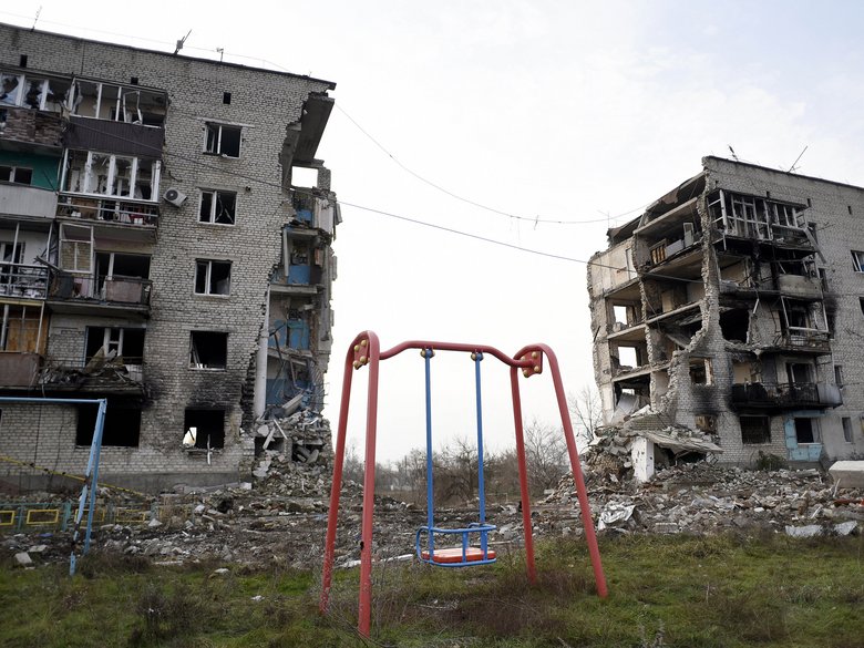 An apartment block in Ukraine destroyed by Russian shelling.