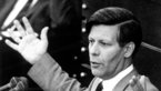 Black-and-white photograph of Helmut Schmidt giving a speech with outstretched arms