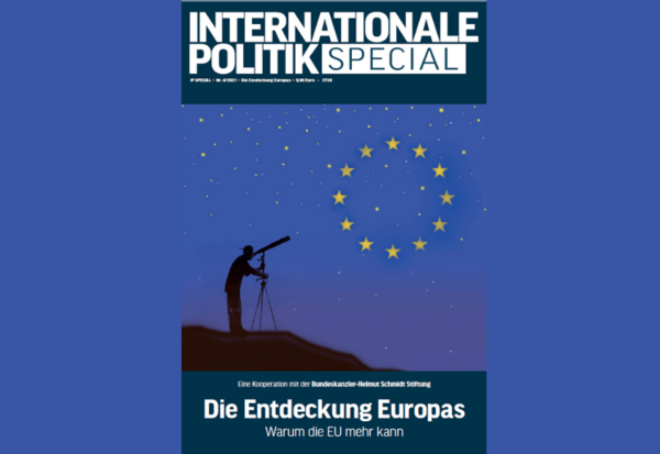 Das Cover der Sonderausgabe zeigt die Silhouette einer Person, die mit einem Fernglas den Sternenhimmel beobachtet. Am Himmel sind die 12 Sterne der Europaflagge abgebildet. 