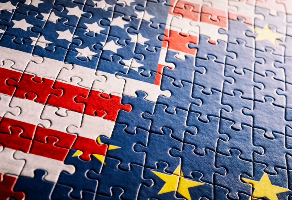 Puzzle with Europe and USA flag